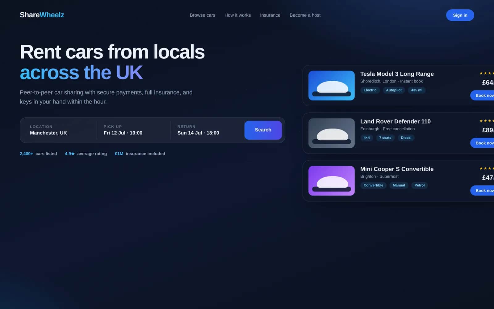 ShareWheelz — interface